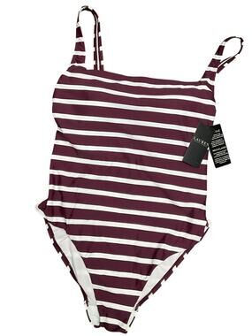 Lauren Ralph Lauren Women’s Square-Neck Striped One-Piece Swimwear Size 12 NWT